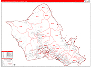 Urban Honolulu Metro Area Wall Map Red Line Style